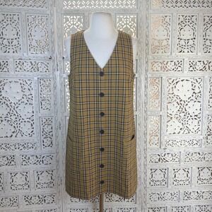 LOFT Brown Plaid Sleeveless Dress‎ Womens 8 Petite Preppy Academia School Girl